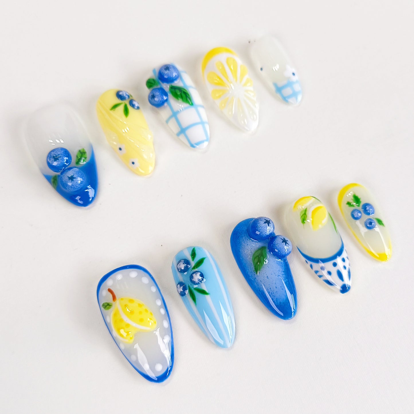 Blueberry Lemon Fruit Nail Art Press On Nails Summer Set