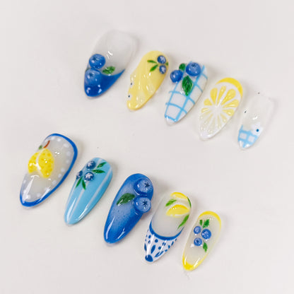 Blueberry Lemon Fruit Nail Art Press On Nails Summer Set