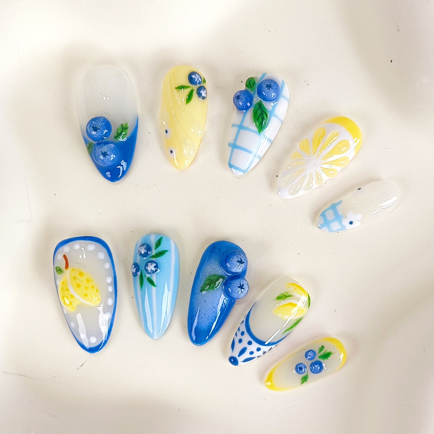 Blueberry Lemon Fruit Nail Art Press On Nails Summer Set