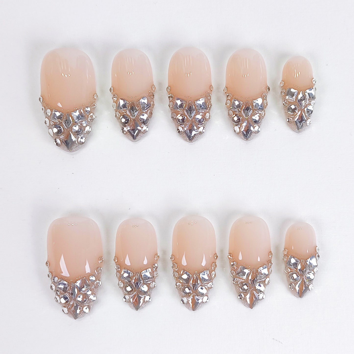 Nude Rhinestone Press On Nails Crystal Glam Nail Set