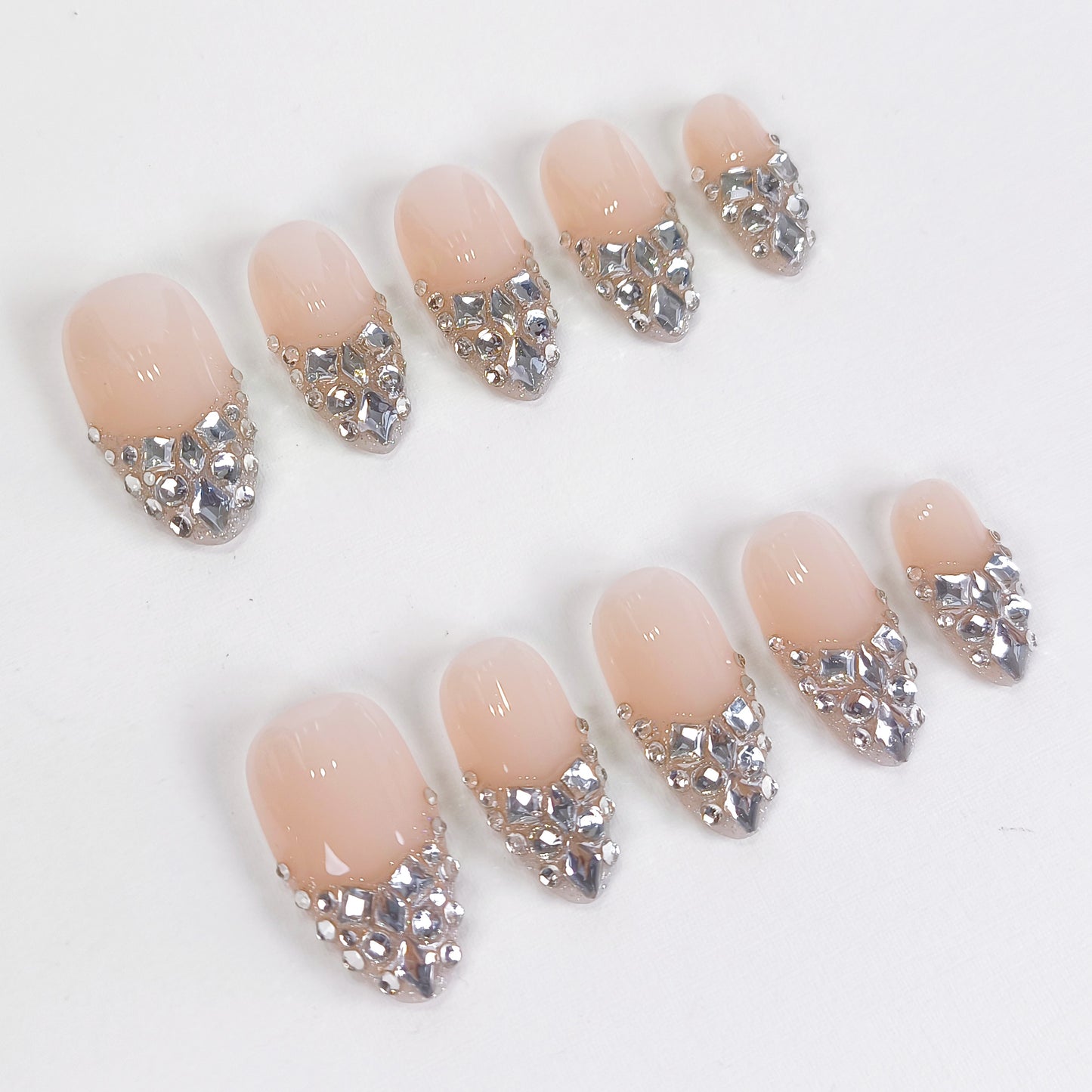 Nude Rhinestone Press On Nails Crystal Glam Nail Set