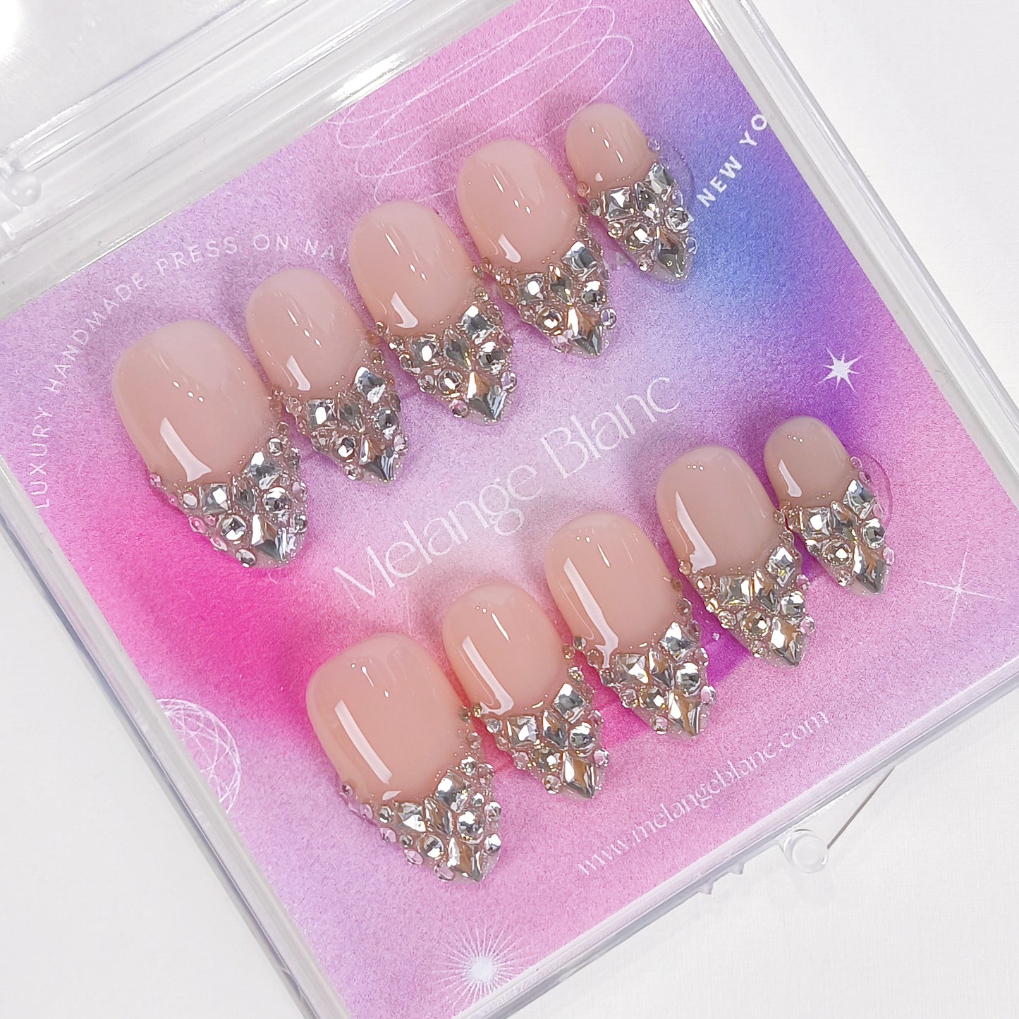 Nude Rhinestone Press On Nails Crystal Glam Nail Set