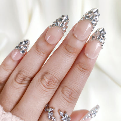 Nude Rhinestone Press On Nails Crystal Glam Nail Set