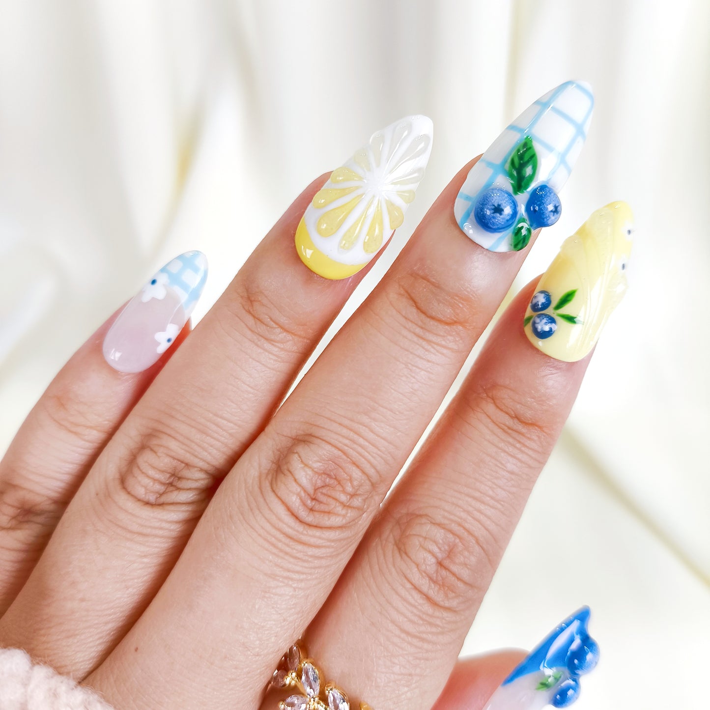 Blueberry Lemon Fruit Nail Art Press On Nails Summer Set