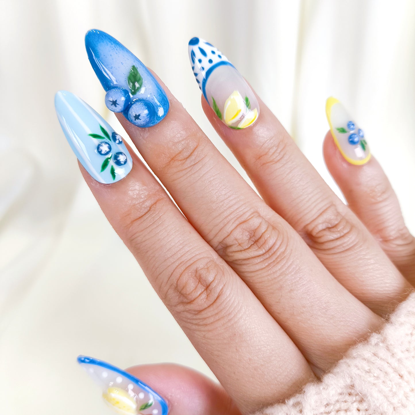 Blueberry Lemon Fruit Nail Art Press On Nails Summer Set