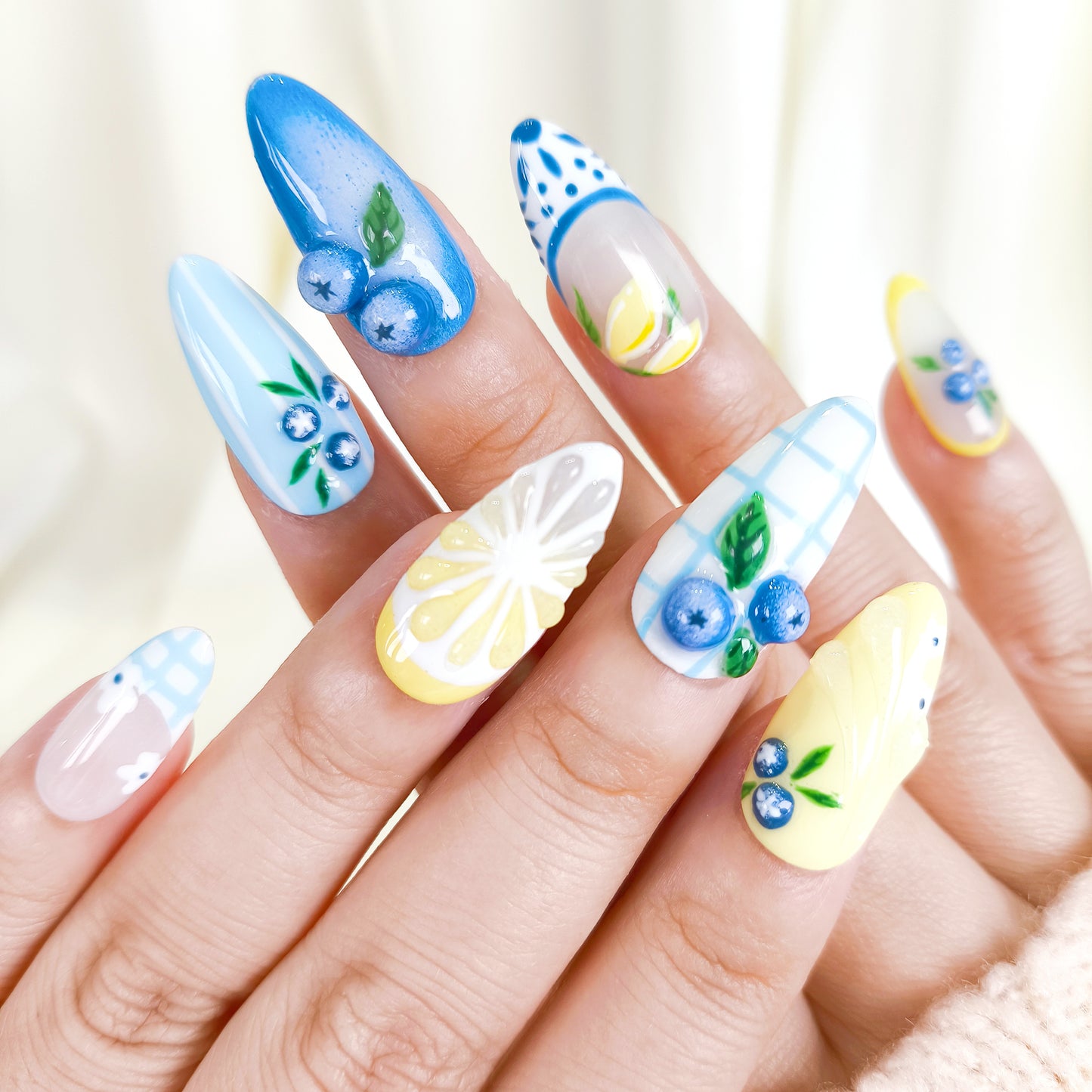 Blueberry Lemon Fruit Nail Art Press On Nails Summer Set
