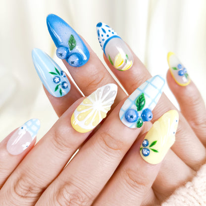Blueberry Lemon Fruit Nail Art Press On Nails Summer Set