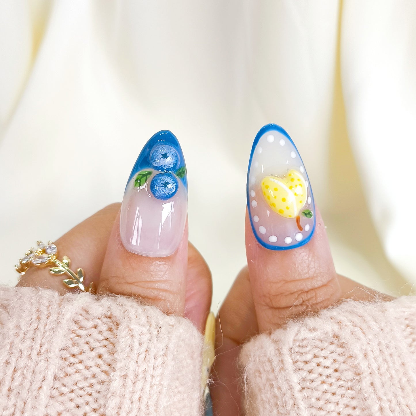 Blueberry Lemon Fruit Nail Art Press On Nails Summer Set