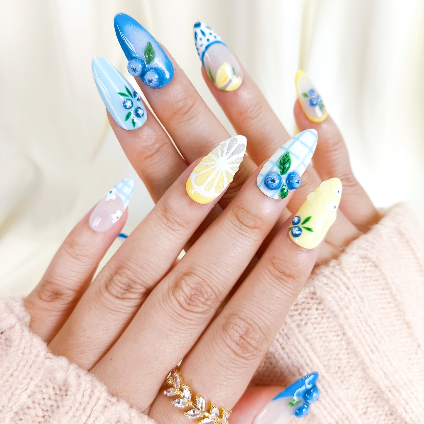 Blueberry Lemon Fruit Nail Art Press On Nails Summer Set