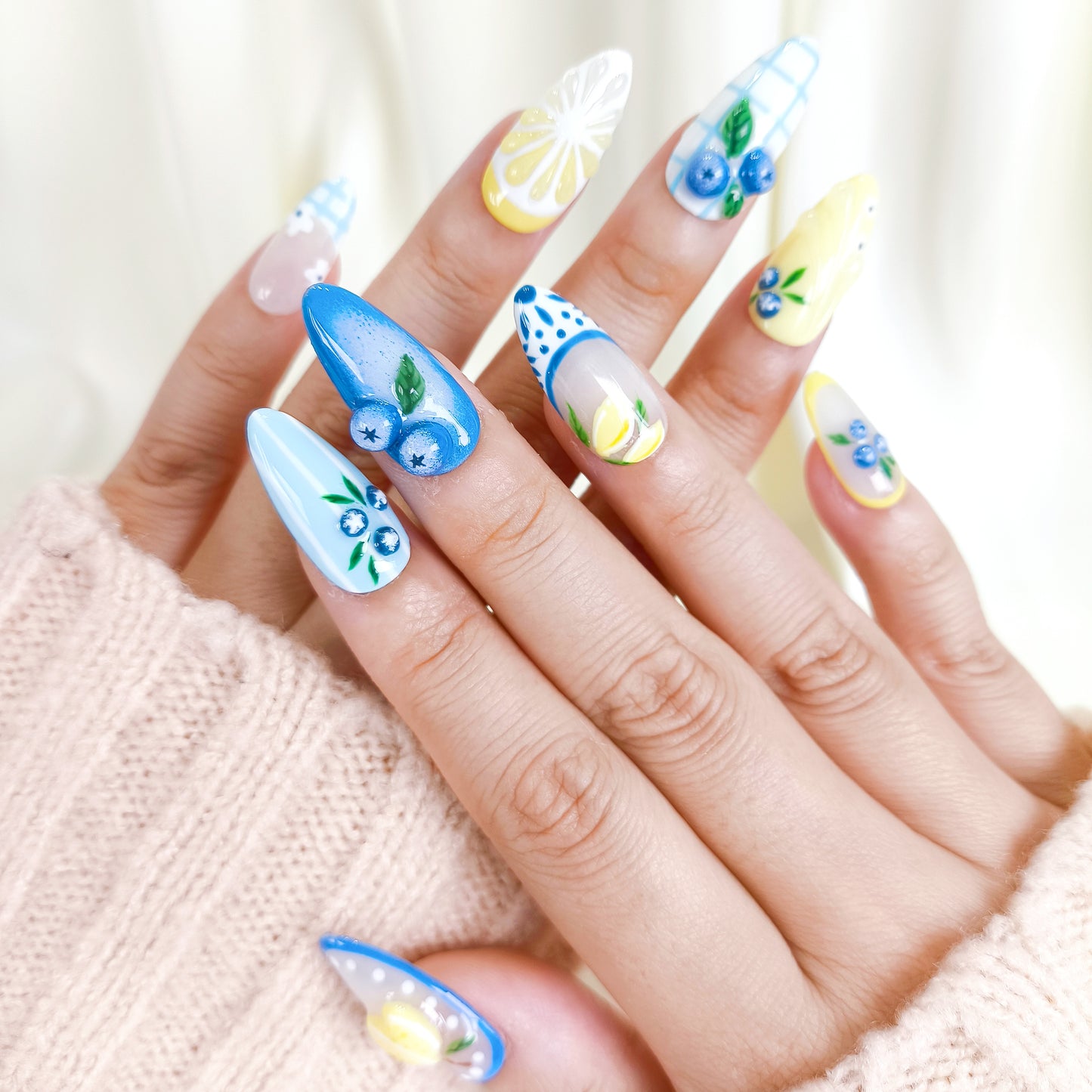 Blueberry Lemon Fruit Nail Art Press On Nails Summer Set