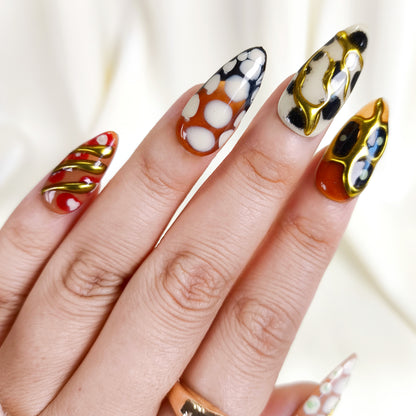 Y2K Gold Chrome Abstract Press On Nails Retro Trendy 3D Nail Art
