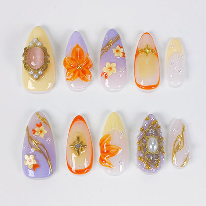 Purple ombre cherry blossom flower press on nails