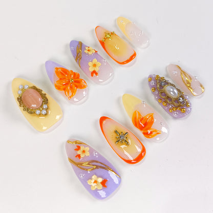 Purple ombre cherry blossom flower press on nails