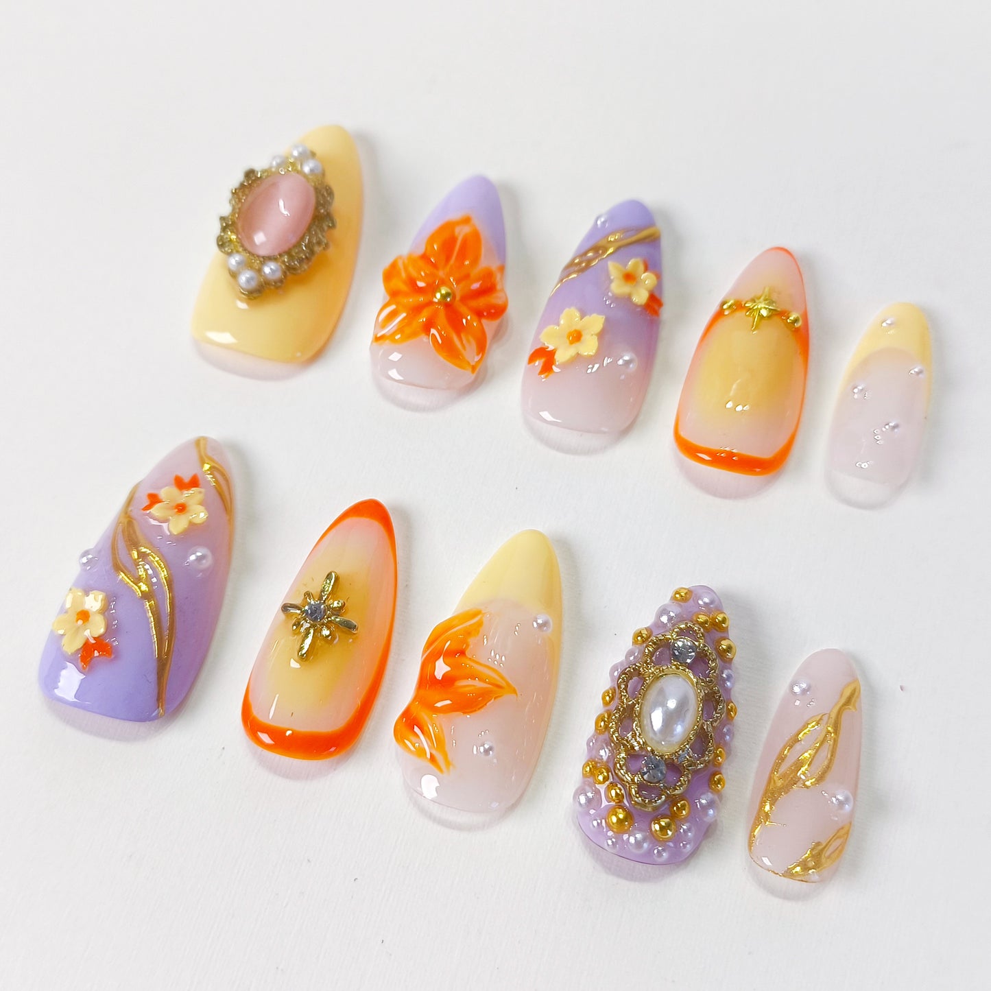 Purple ombre cherry blossom flower press on nails