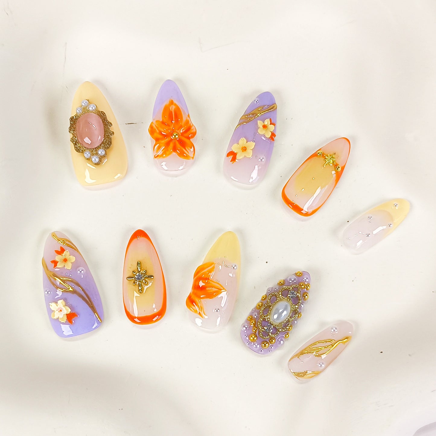 Purple ombre cherry blossom flower press on nails