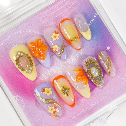 Purple ombre cherry blossom flower press on nails