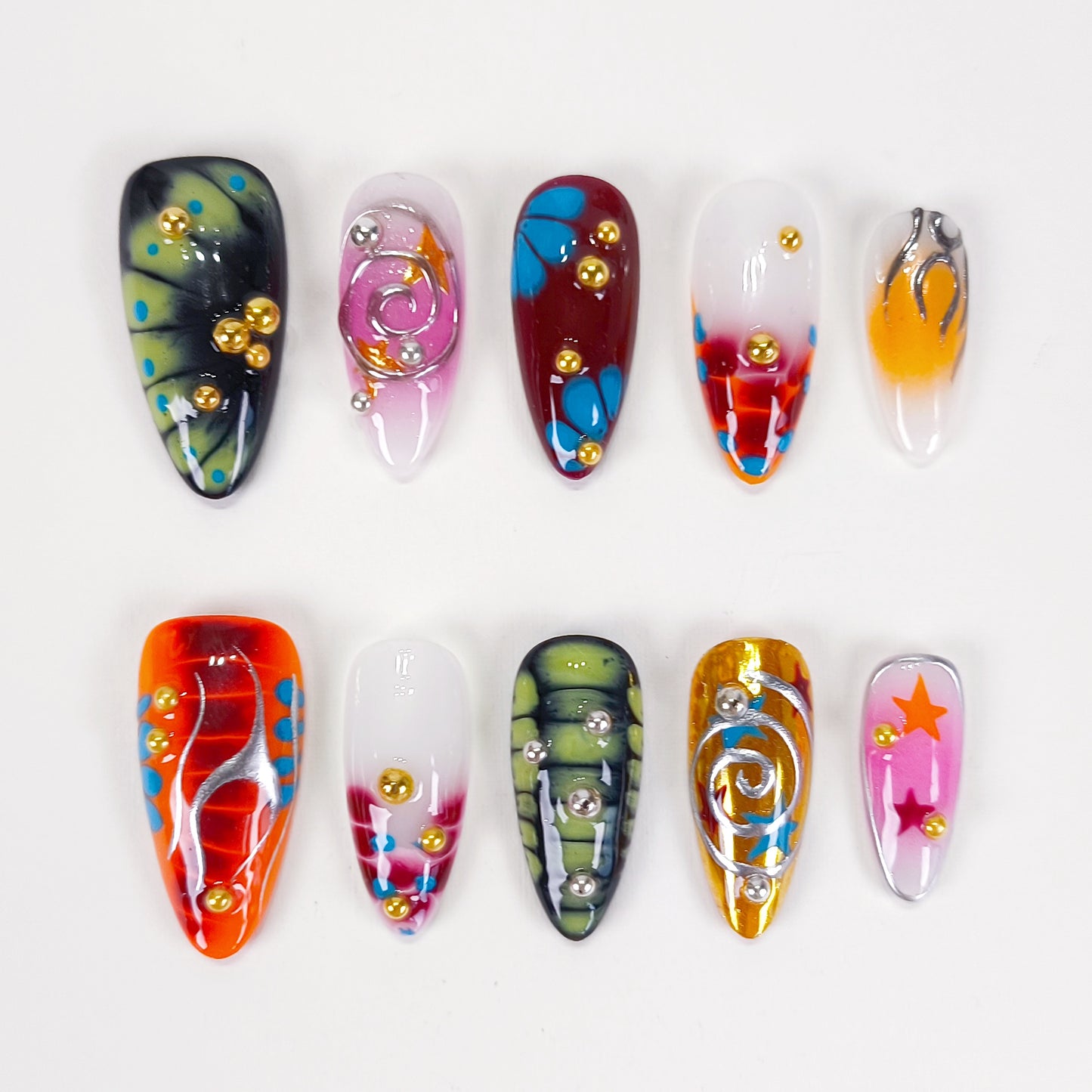 Abstract Y2K chrome star press on nails