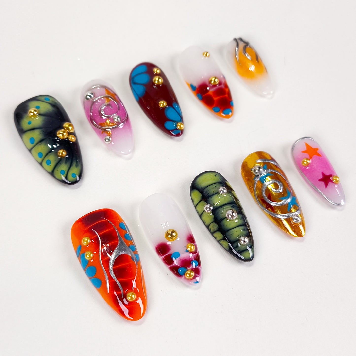Abstract Y2K chrome star press on nails