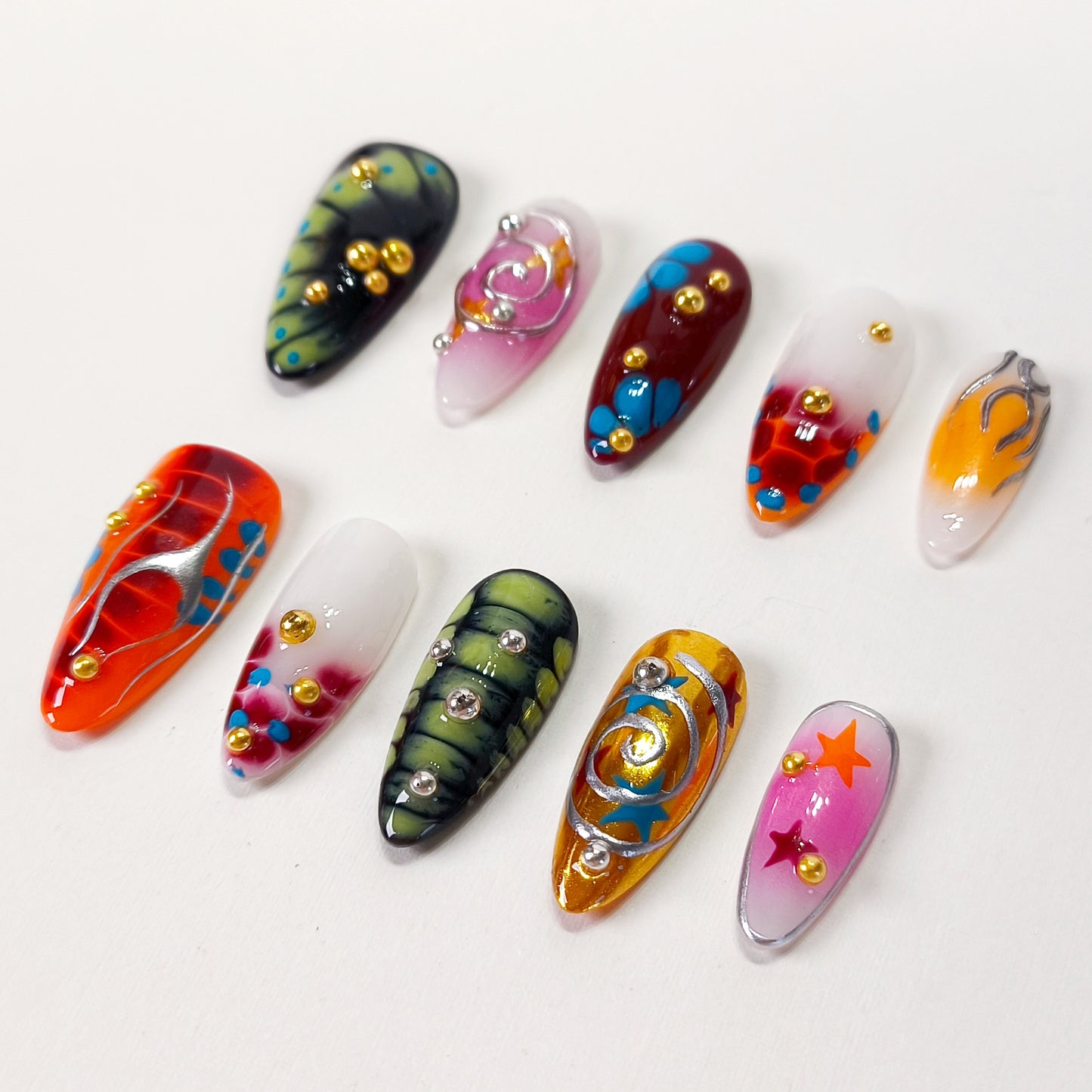 Abstract Y2K chrome star press on nails