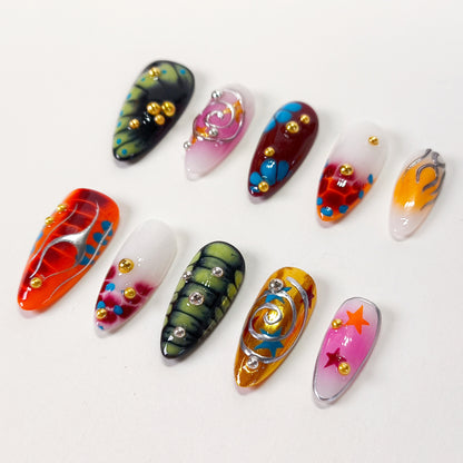Abstract Y2K chrome star press on nails