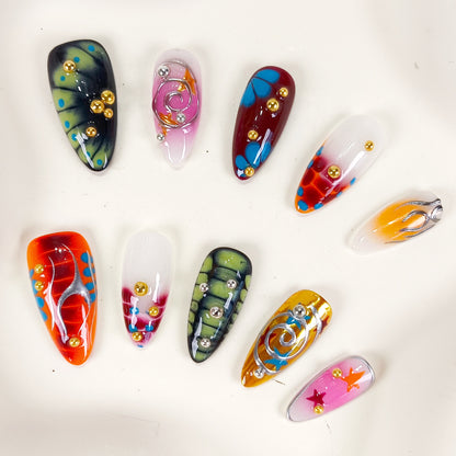 Abstract Y2K chrome star press on nails
