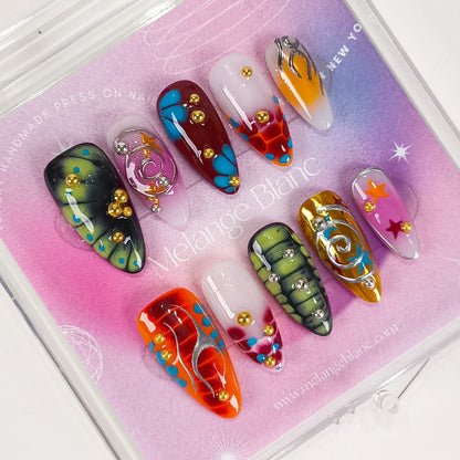 Abstract Y2K chrome star press on nails