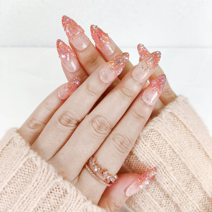 Red ombre tips & glitter crystal aurora press on nails