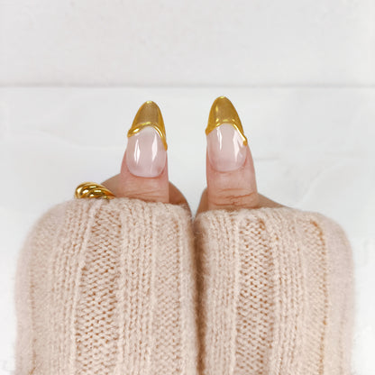 White french tip flower & gold chrome press on nails - RTS