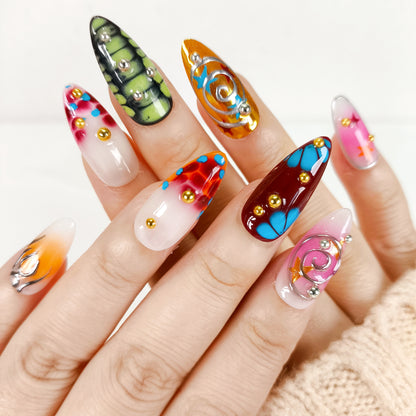Abstract Y2K chrome star press on nails