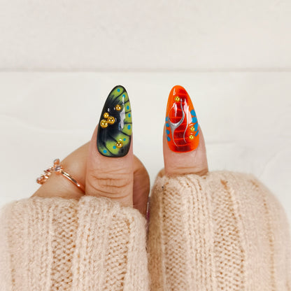 Abstract Y2K chrome star press on nails
