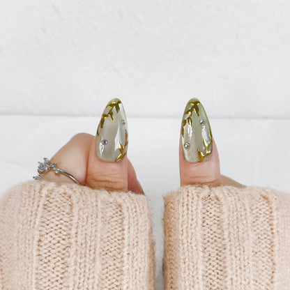 Jade cat eye gold chrome star Y2K press on nails - RTS