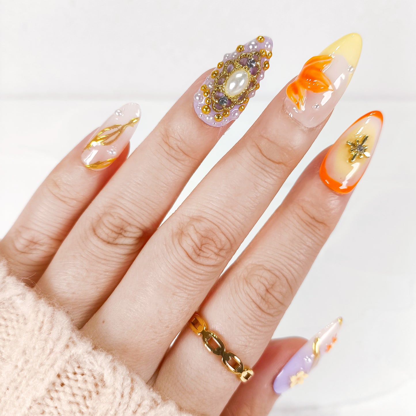 Purple ombre cherry blossom flower press on nails