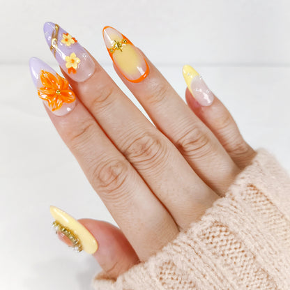 Purple ombre cherry blossom flower press on nails