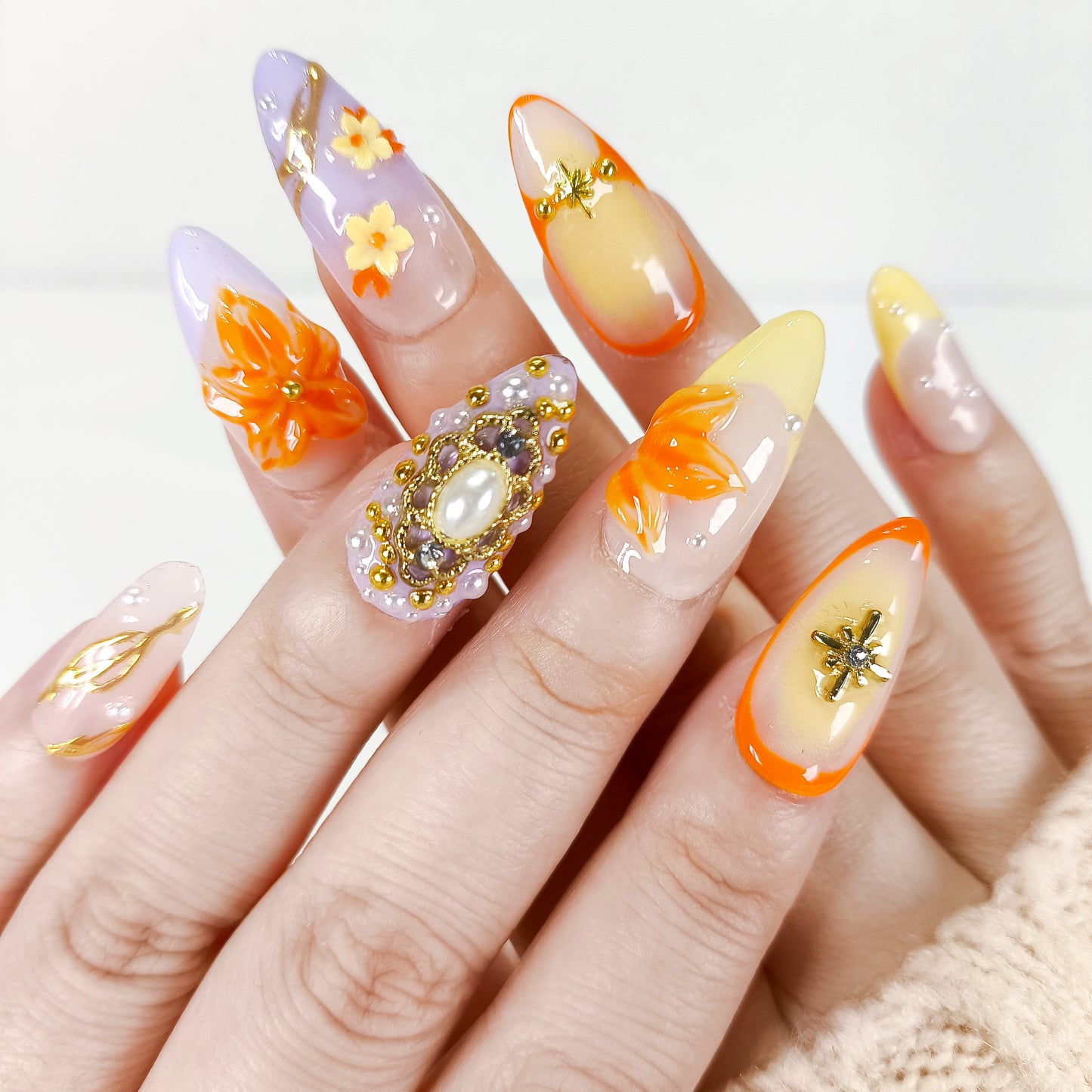 Purple ombre cherry blossom flower press on nails