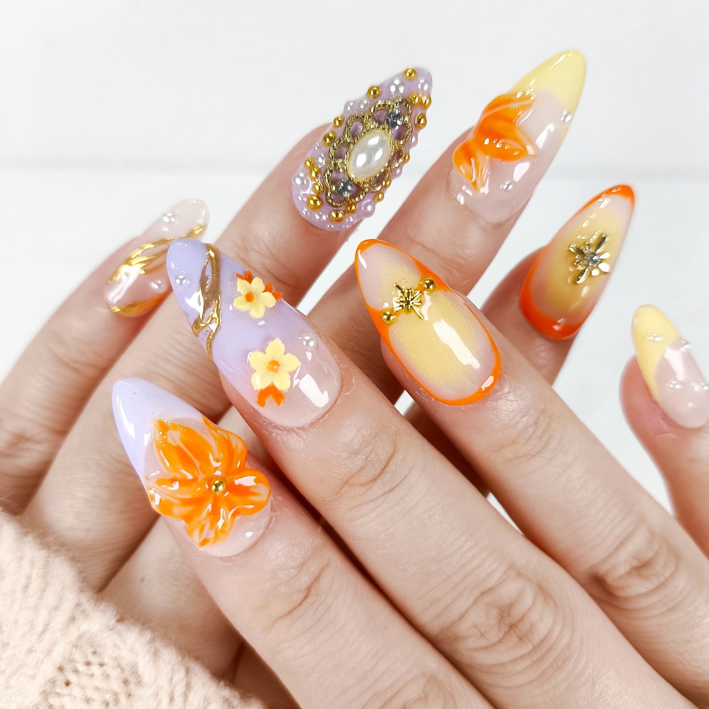 Purple ombre cherry blossom flower press on nails