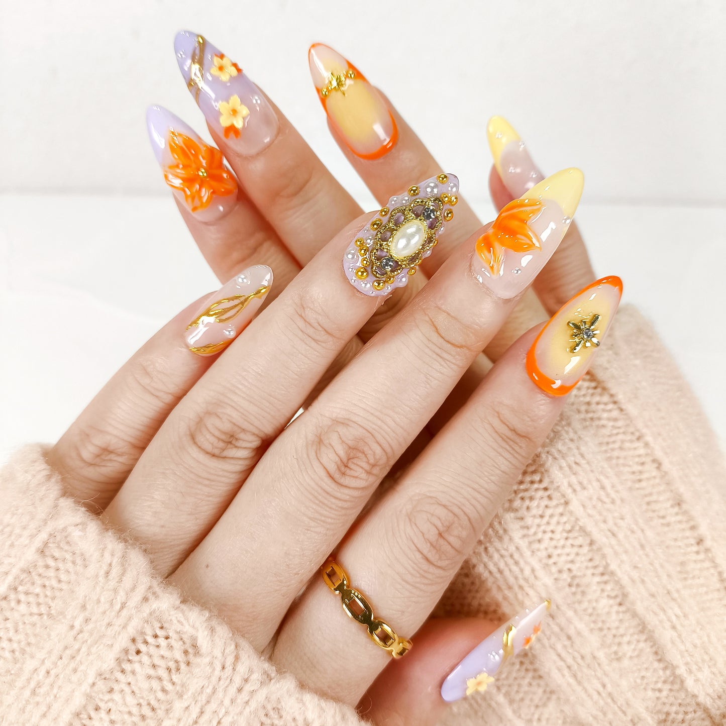Purple ombre cherry blossom flower press on nails