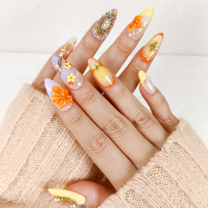 Purple ombre cherry blossom flower press on nails