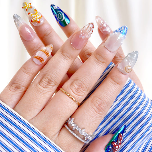 PO109 tropical beach seashell press on nails