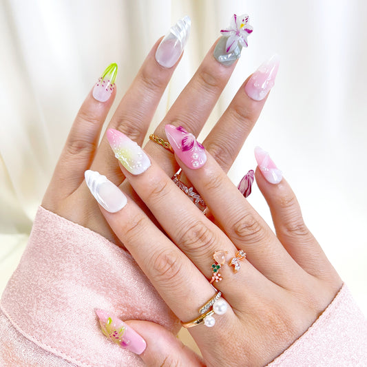 PO107 dreamy floral garden press on nails