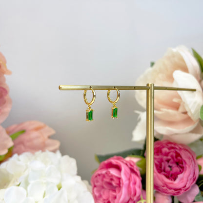 Gold Vermeil E150 emerald huggie hoop earring