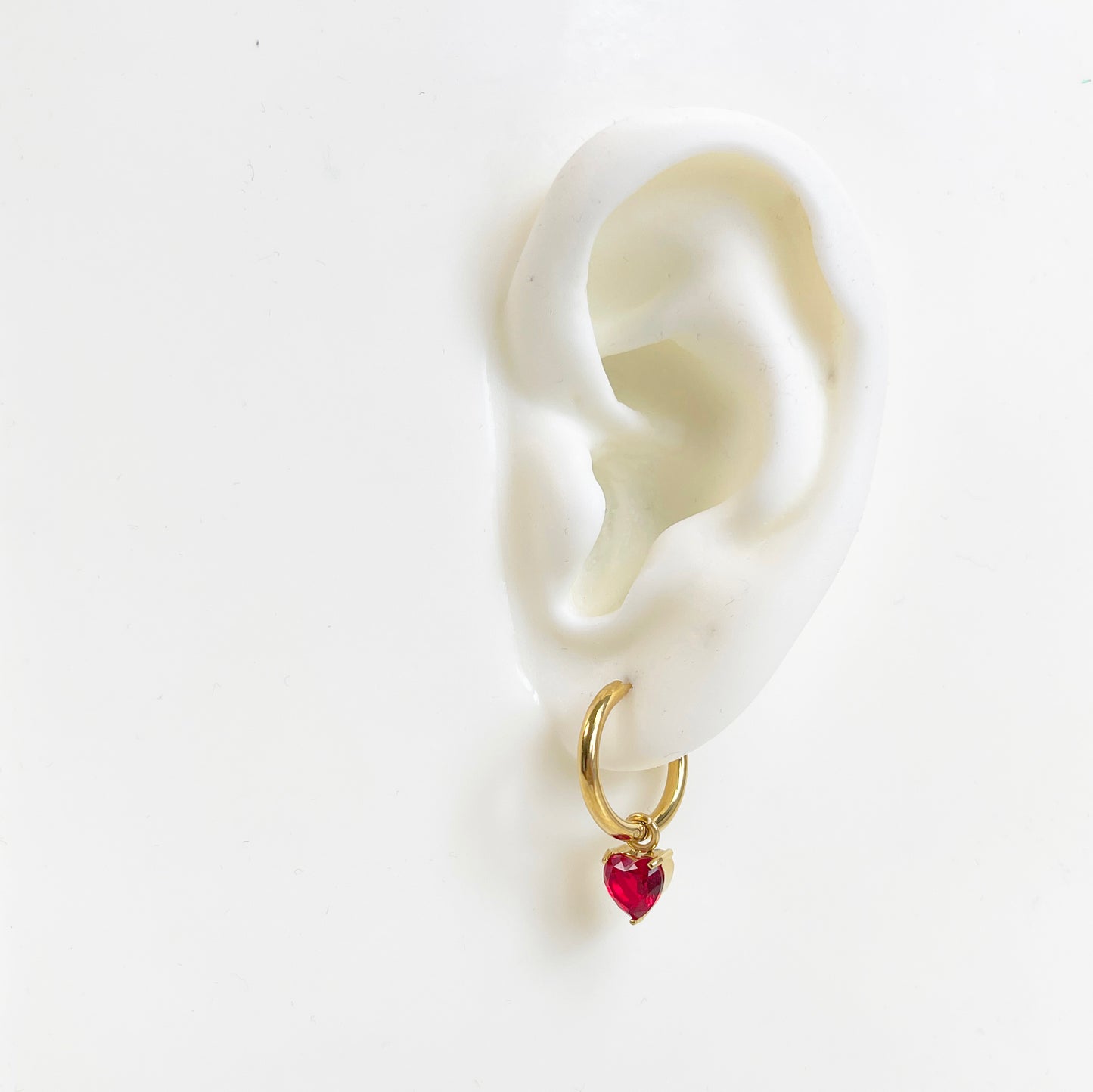 E169 dainty ruby red heart dangle earrings