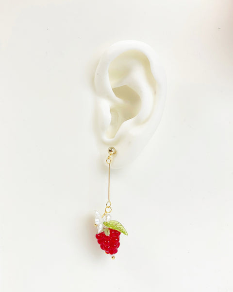E187 Raspberry earrings, glass raspberry drop earrings, cute raspberry earrings