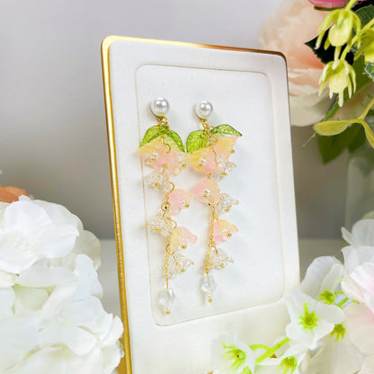 E158 lily of the valley pink flower dangle earrings