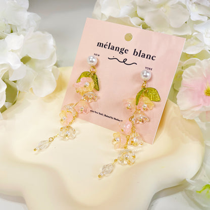 E158 lily of the valley pink flower dangle earrings