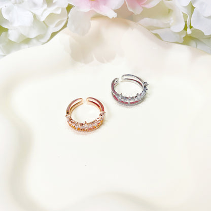 R019 double band crystal stone open adjustable ring sale