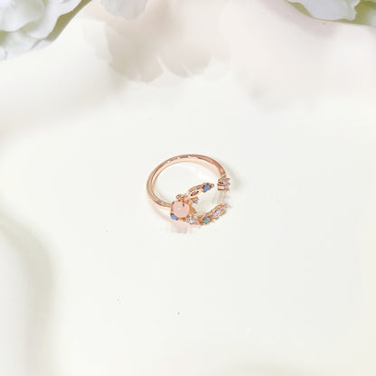 R020 rose gold moon star crystal gem adjustable ring sale