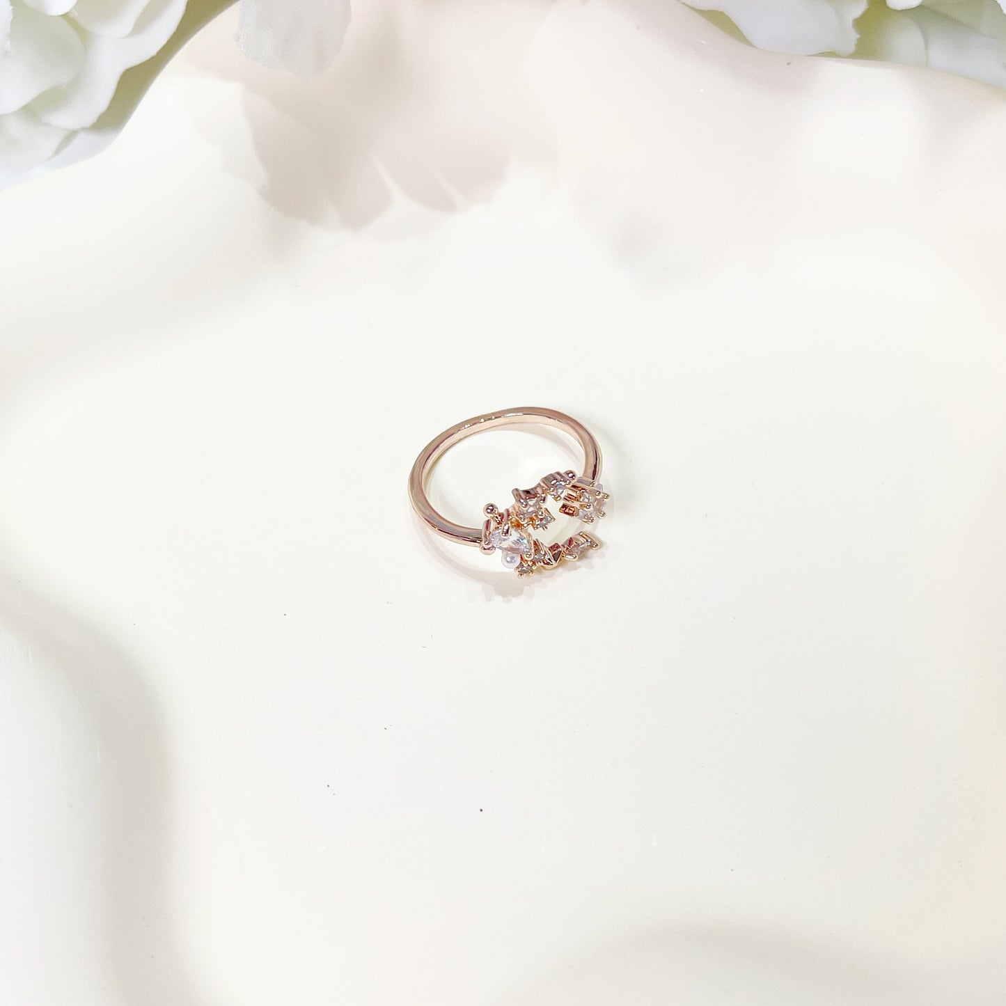R025 rose gold moon star crystal gem adjustable ring sale