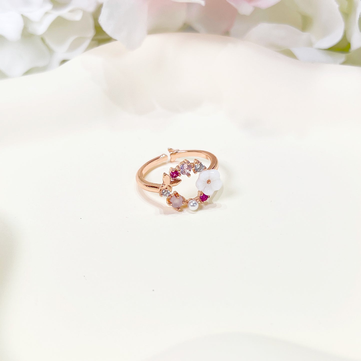 R021 rose gold flower wreath adjustable ring sale