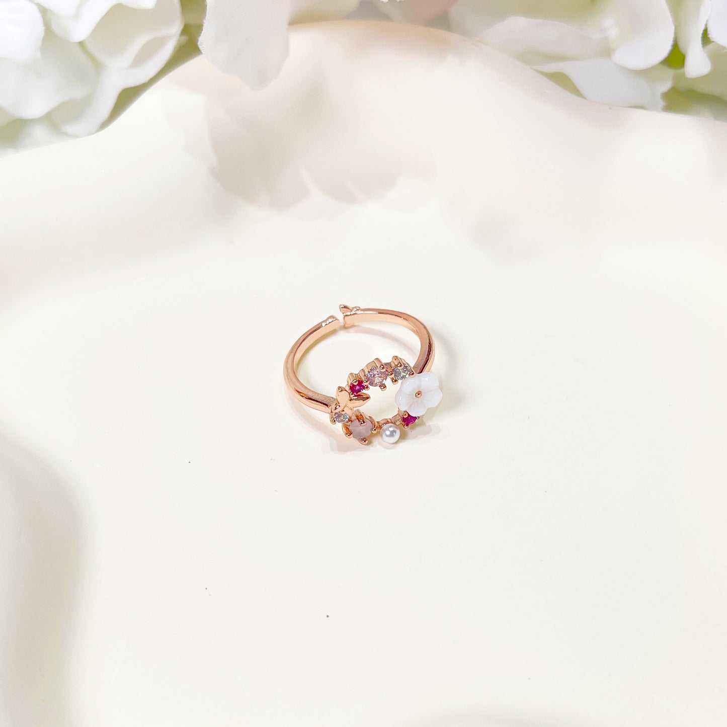 R021 rose gold flower wreath adjustable ring sale
