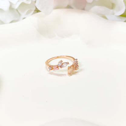 R013 rose gold pink gem crystal open flower ring sale